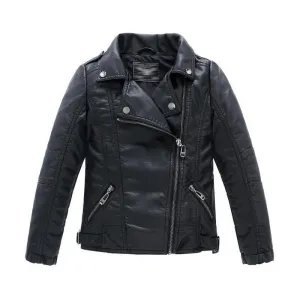 Teenager Girl Boys Leather Jacket Boys Casual Black Solid Children Outerwear Kids Girls Coats Spring Leather Jackets