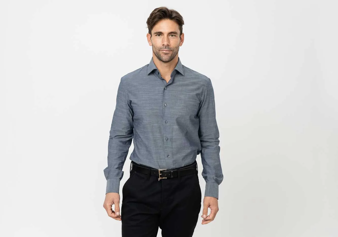 The Albini Slate Blue Heather Milo Custom Shirt