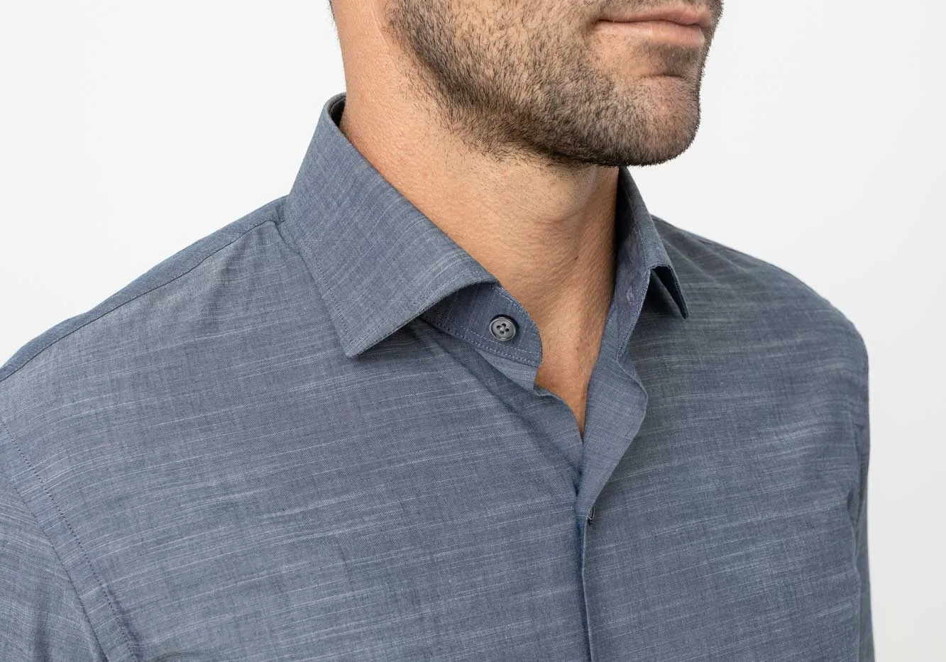 The Albini Slate Blue Heather Milo Custom Shirt