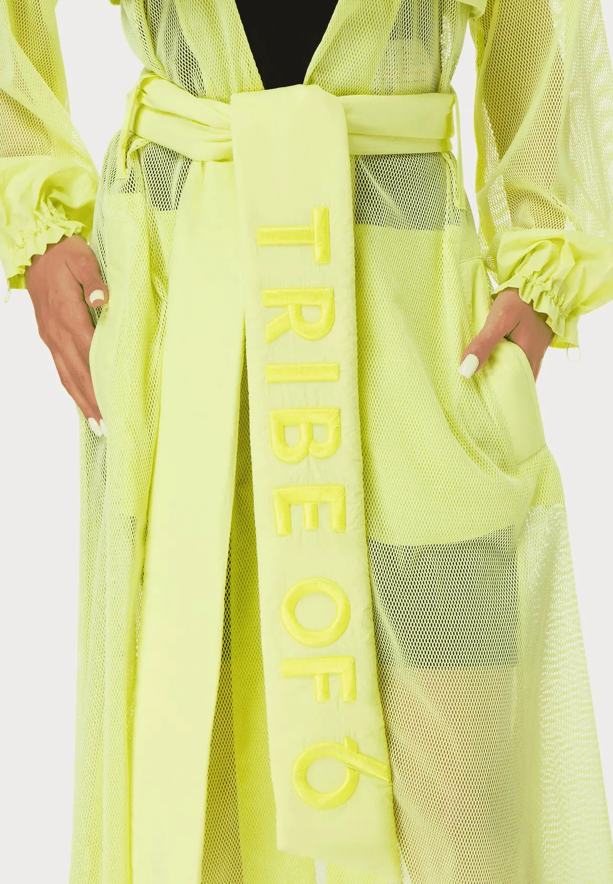 TRIBE OF 6 ALANA MESH TRENCH COAT WITH EMBROIDERED BELT