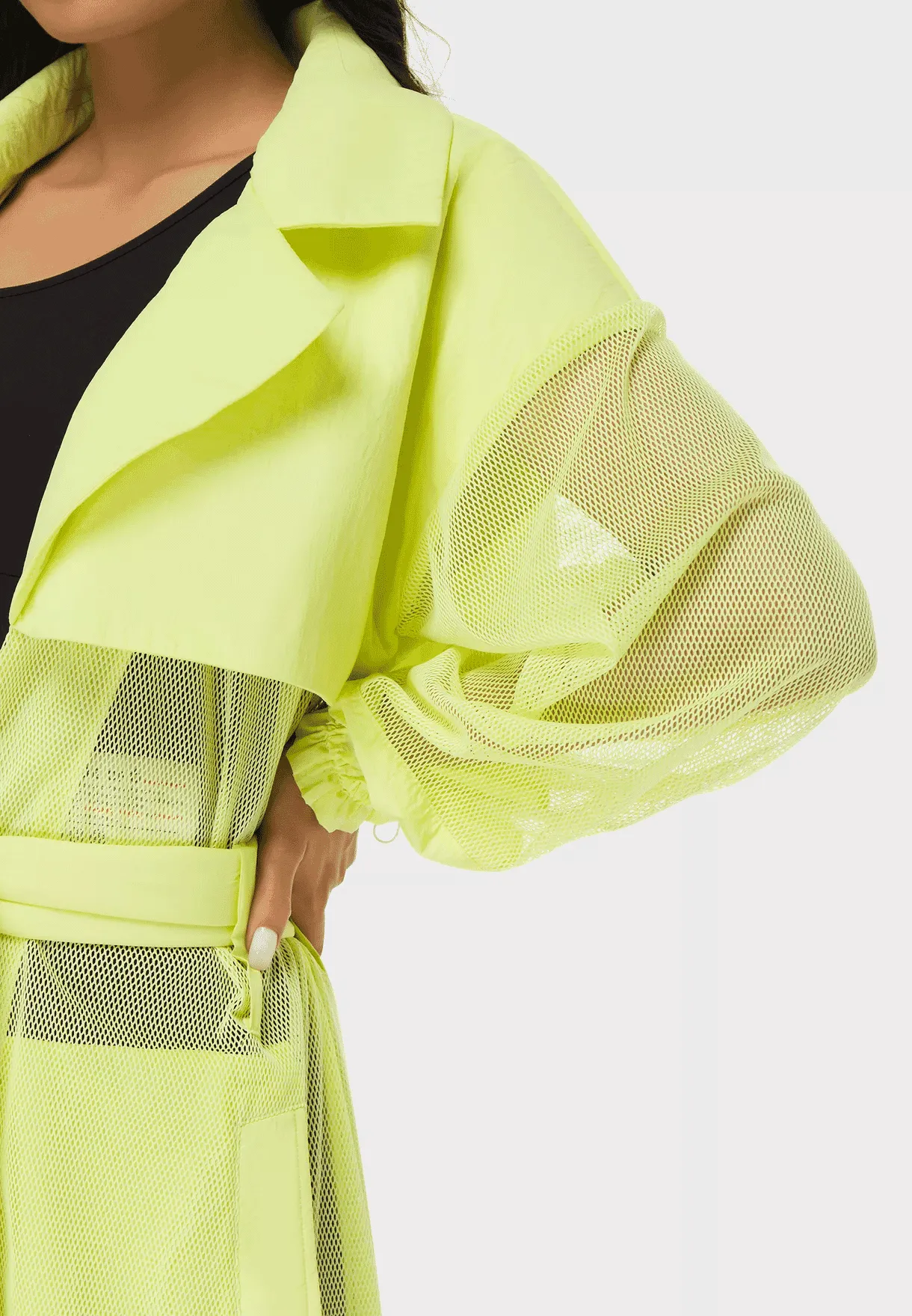 TRIBE OF 6 ALANA MESH TRENCH COAT WITH EMBROIDERED BELT