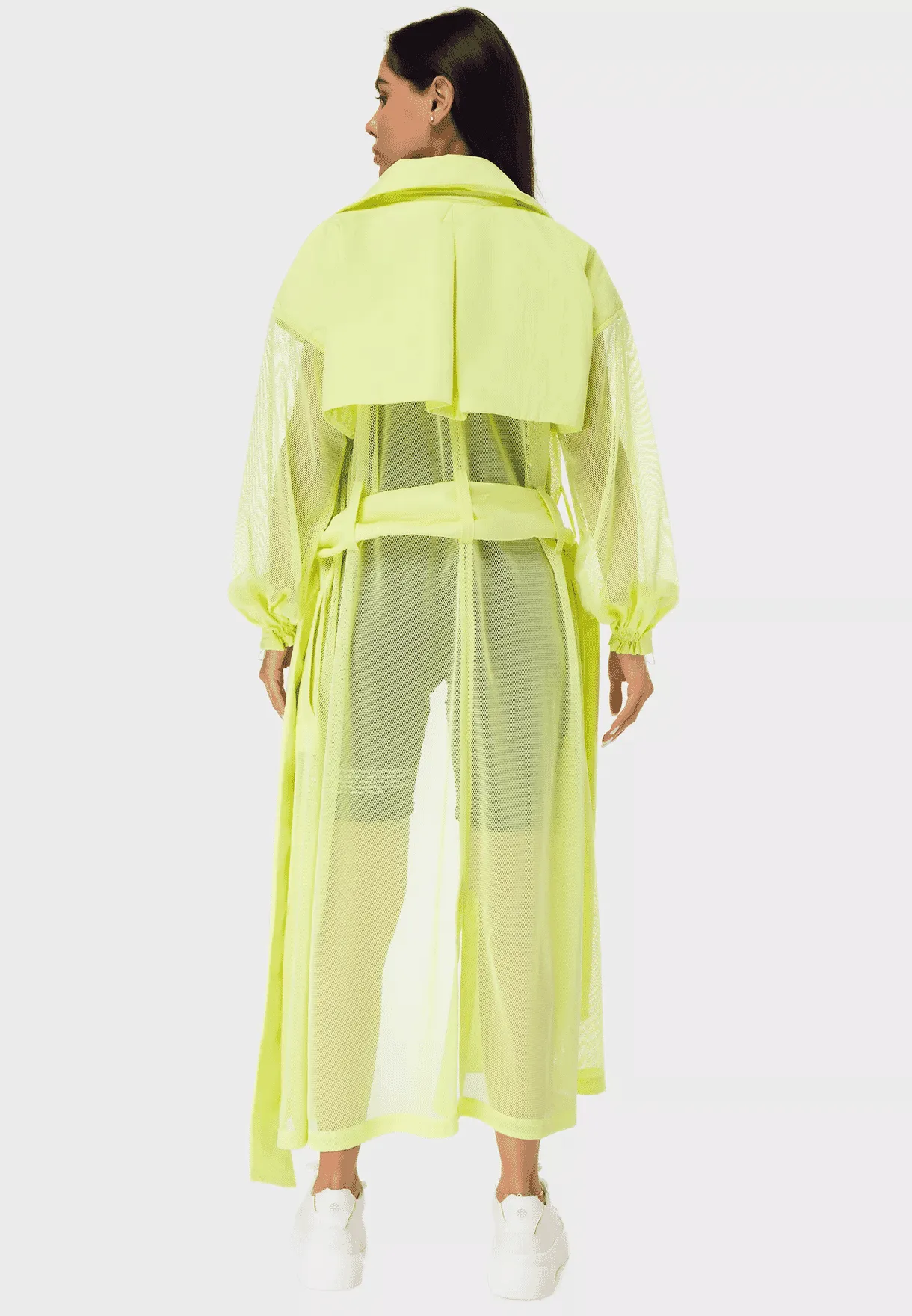 TRIBE OF 6 ALANA MESH TRENCH COAT WITH EMBROIDERED BELT