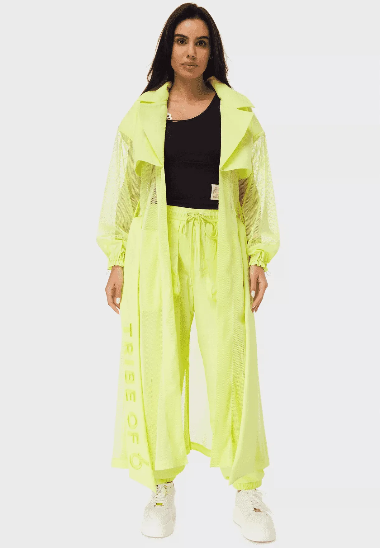 TRIBE OF 6 ALANA MESH TRENCH COAT WITH EMBROIDERED BELT