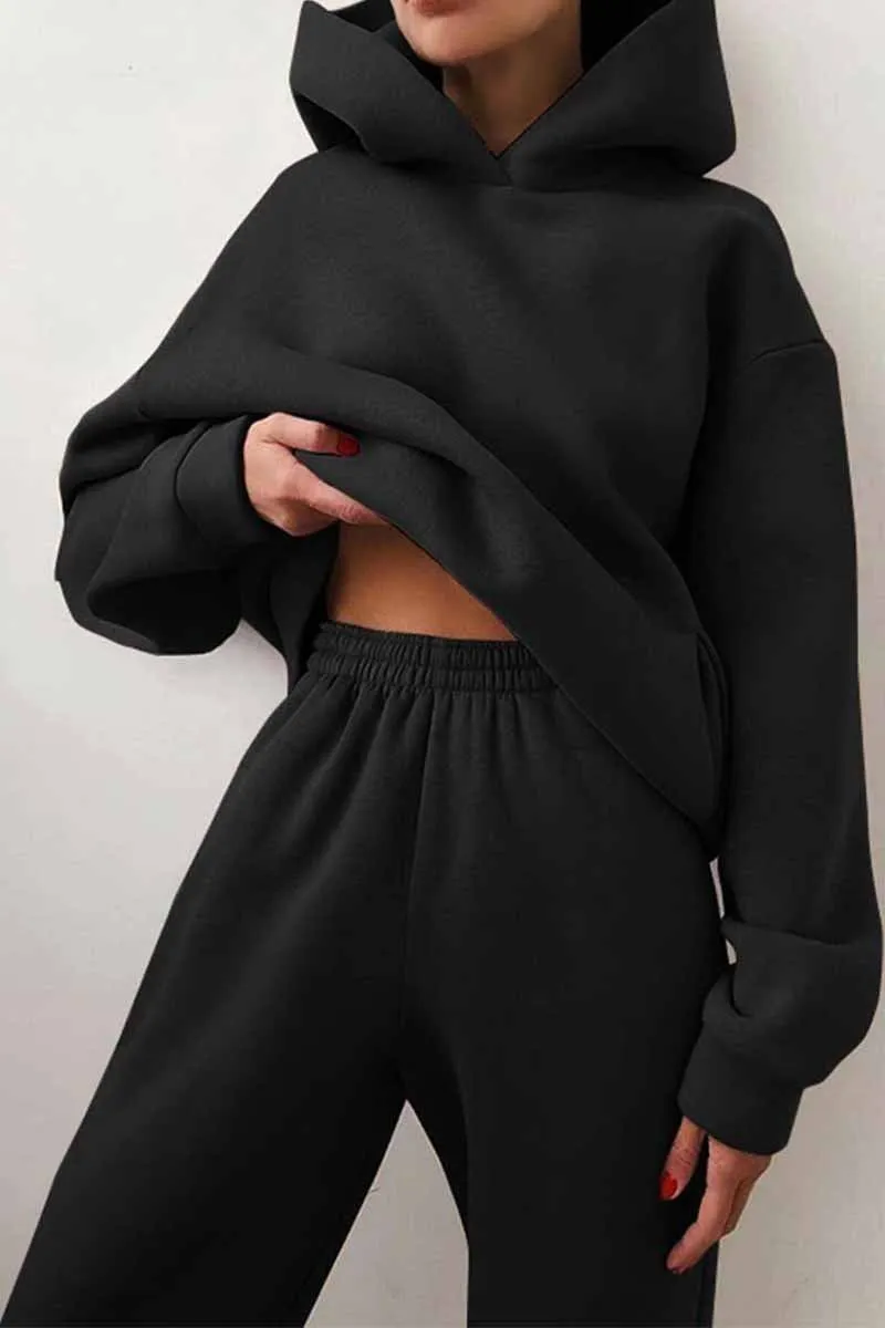 Two-Piece Solid Color Casual Hooded Sweater(4 Colors)