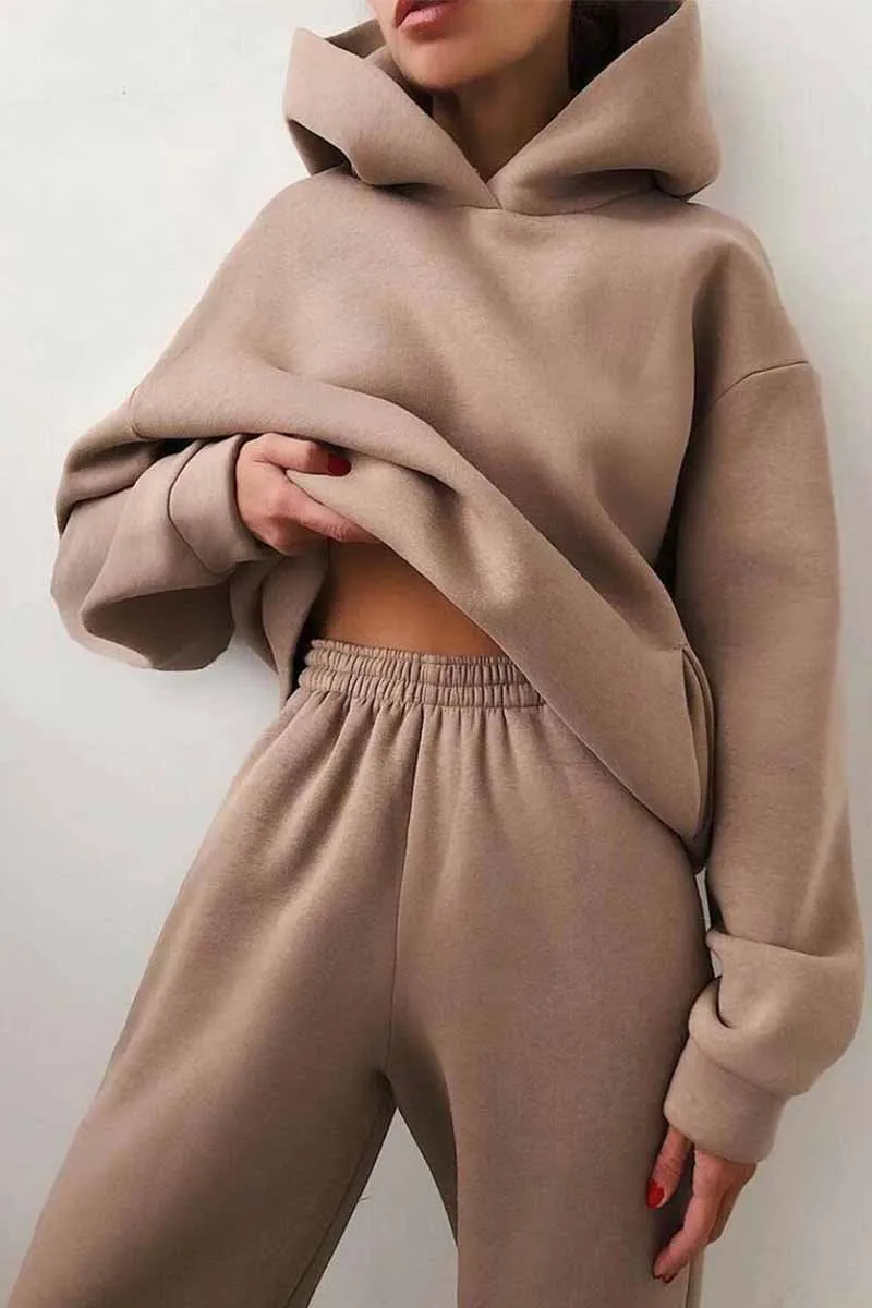 Two-Piece Solid Color Casual Hooded Sweater(4 Colors)