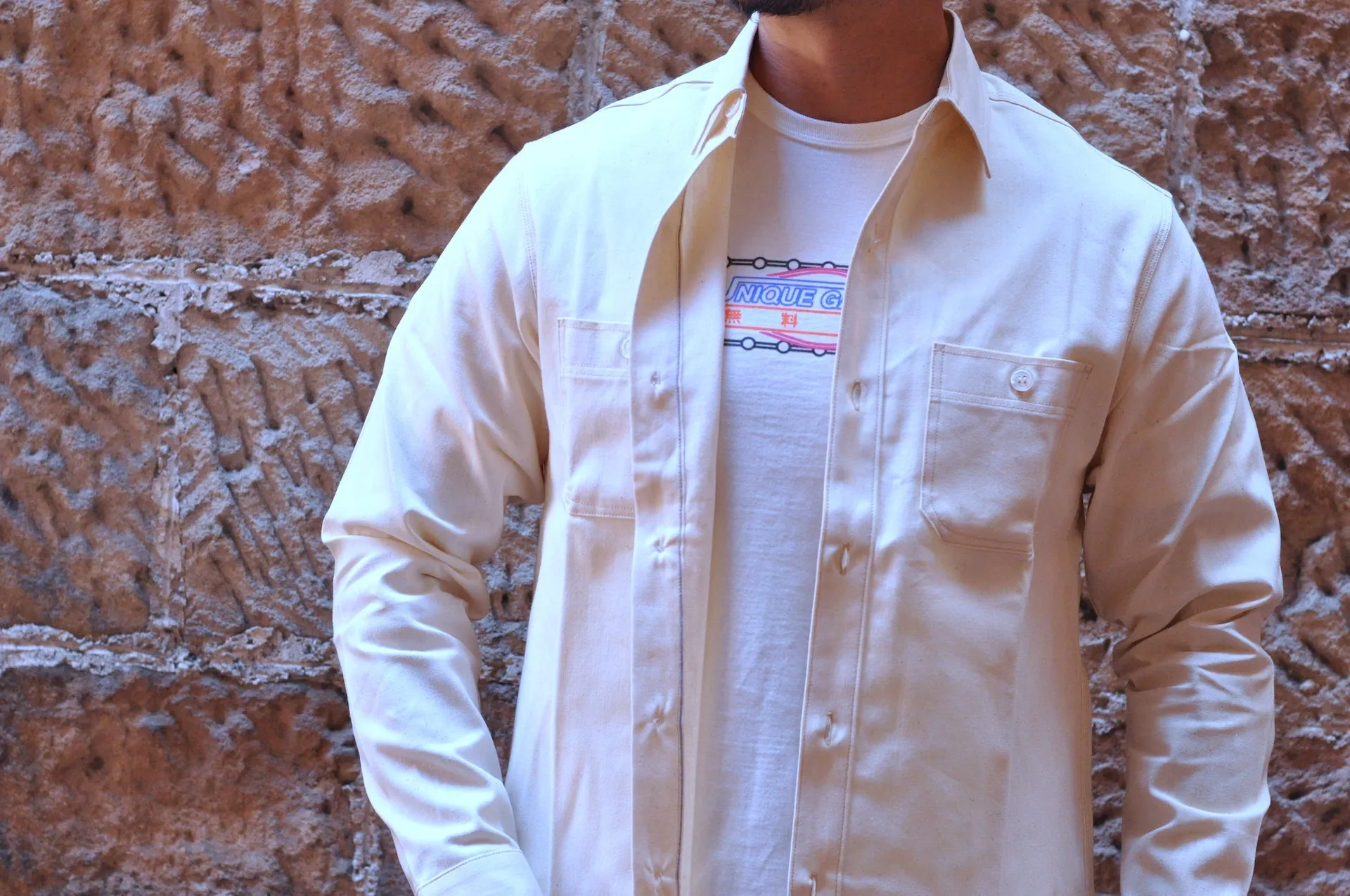 Unique Garment 9oz 'Stanley' Selvage Chambray Work Shirt (Cream)