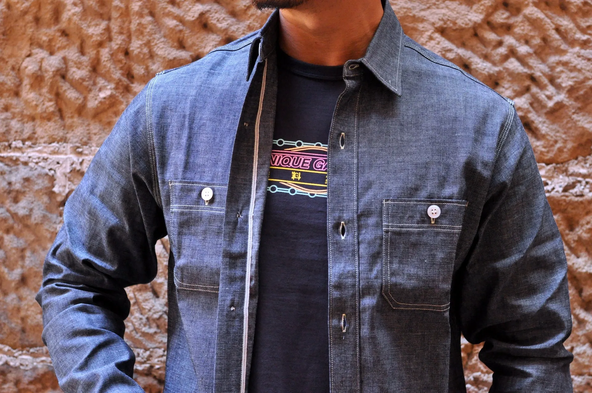 Unique Garment 9oz 'Stanley' Selvage Chambray Work Shirt (Indigo)