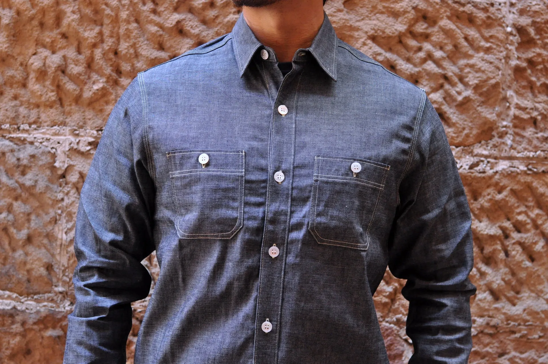 Unique Garment 9oz 'Stanley' Selvage Chambray Work Shirt (Indigo)