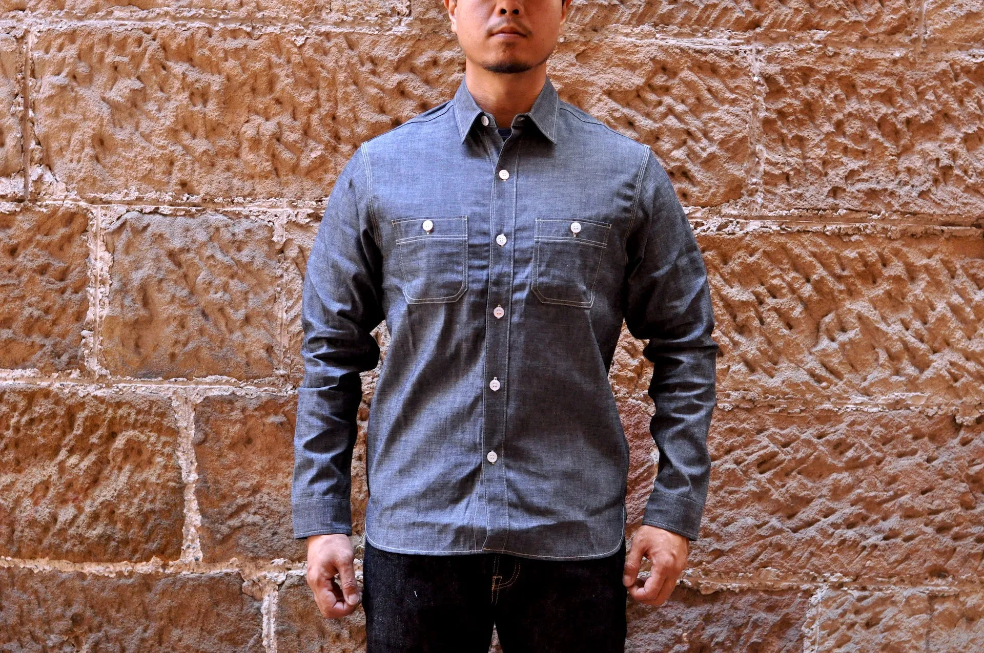 Unique Garment 9oz 'Stanley' Selvage Chambray Work Shirt (Indigo)