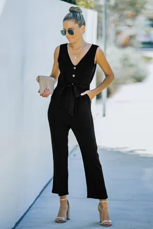 V Neck Belted Jumpsuit