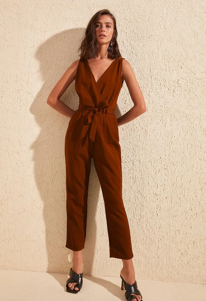 V-Neck Belted Jumpsuit 