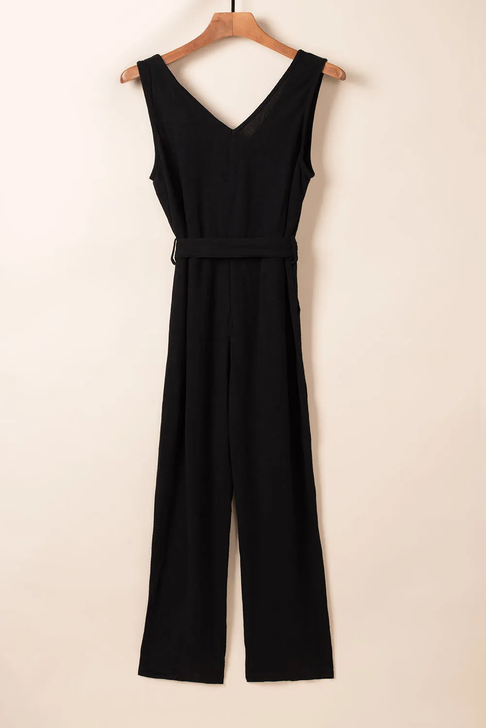 V Neck Belted Jumpsuit