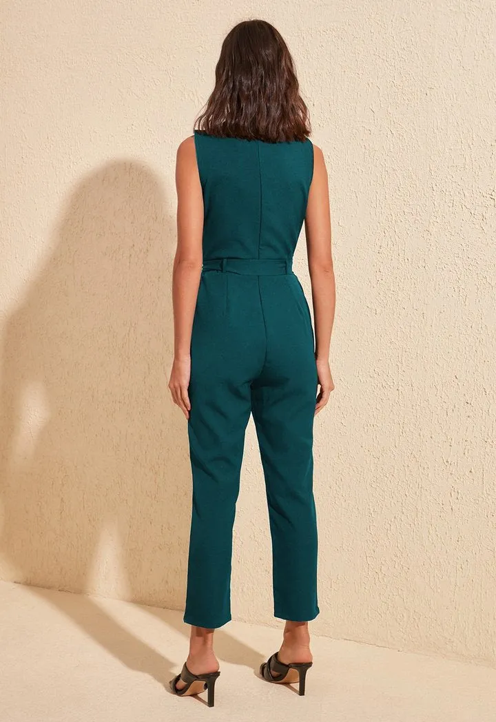 V-Neck Belted Jumpsuit 