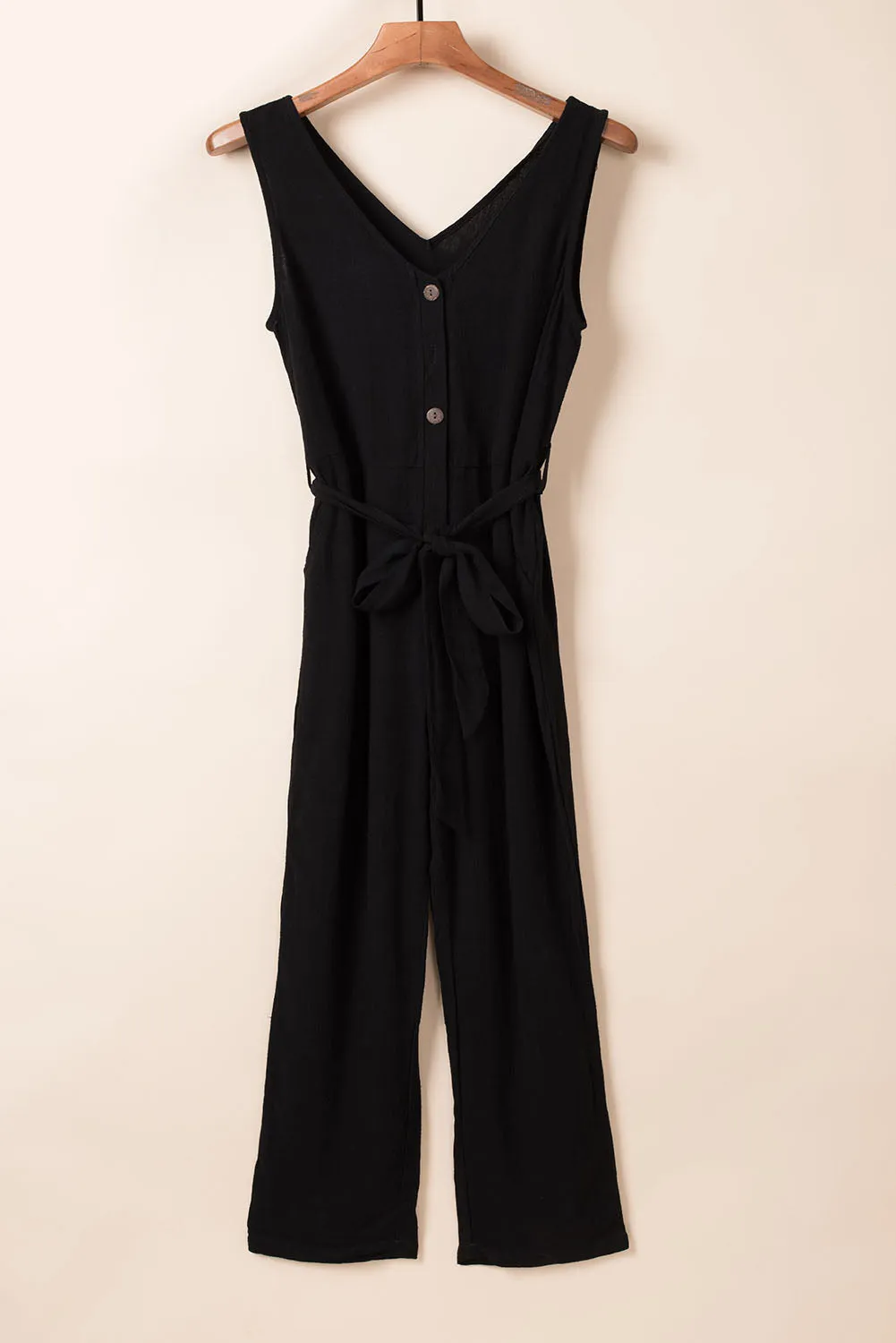 V Neck Belted Jumpsuit