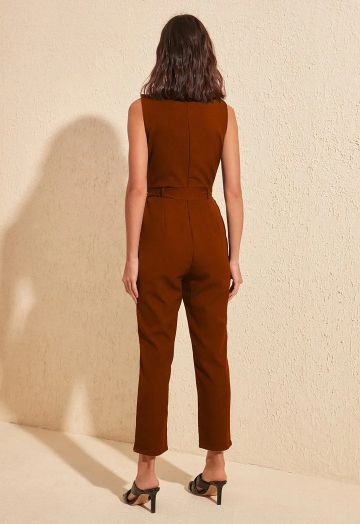 V-Neck Belted Jumpsuit 