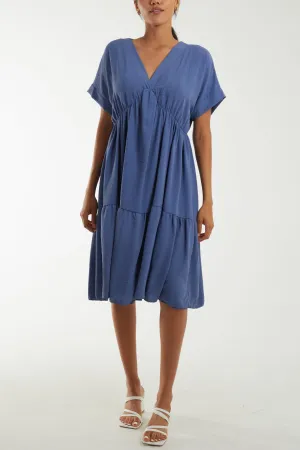 V-Neck Short Sleeve Tiered Midi Dress