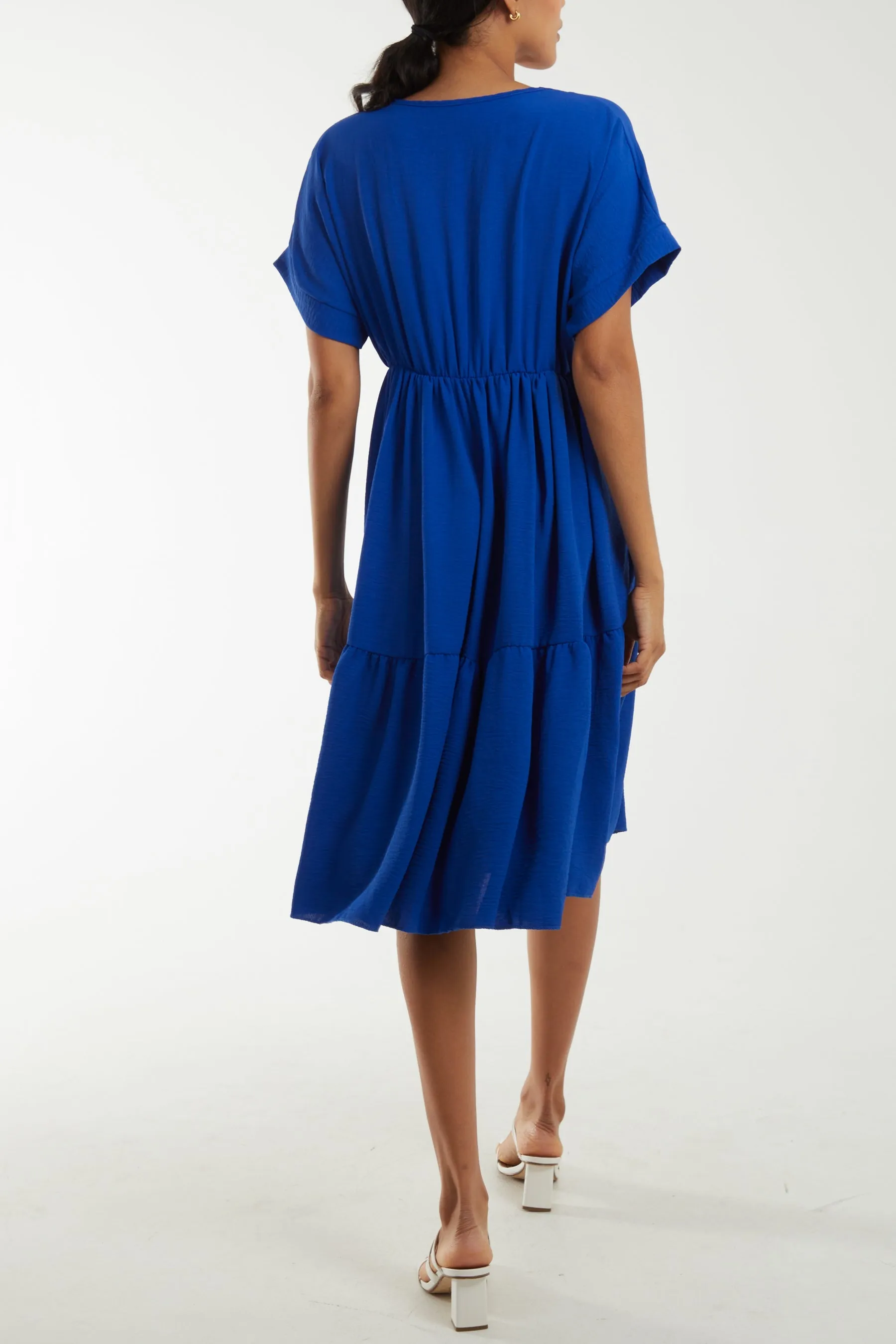 V-Neck Short Sleeve Tiered Midi Dress