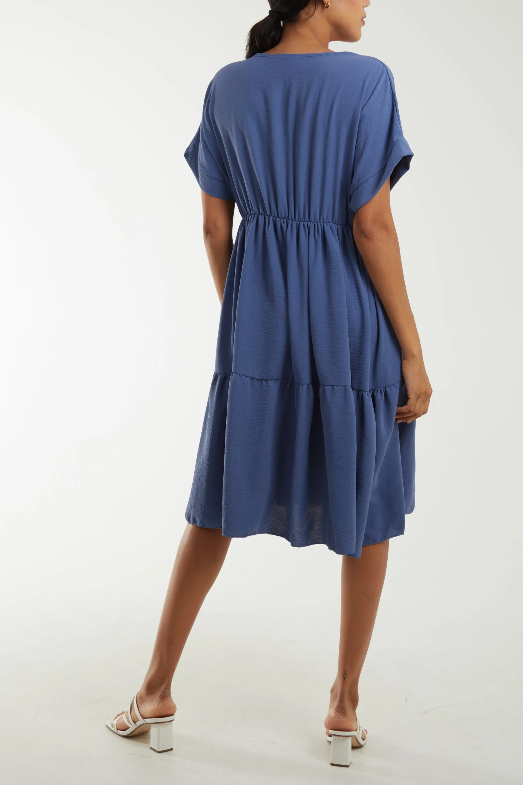 V-Neck Short Sleeve Tiered Midi Dress