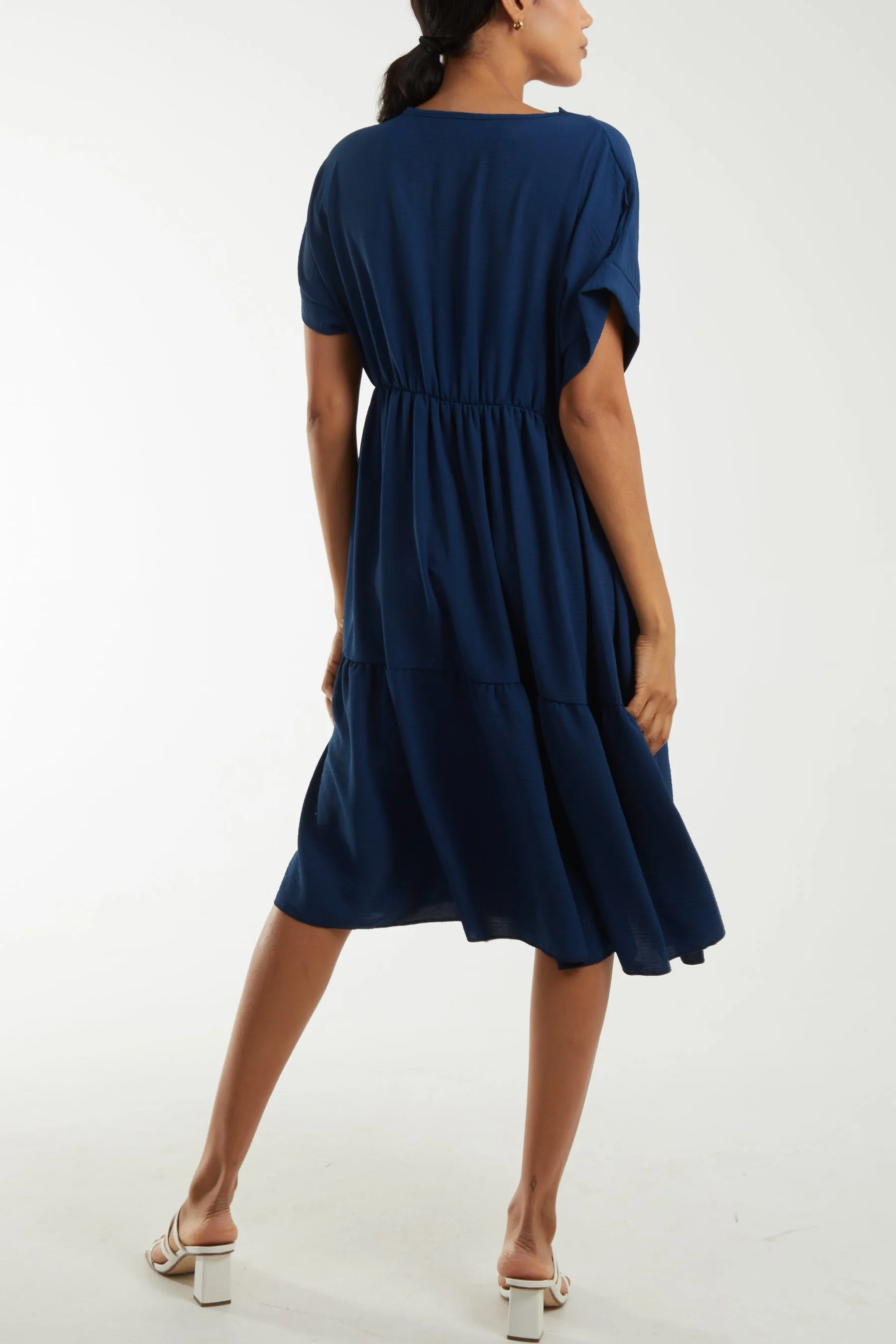 V-Neck Short Sleeve Tiered Midi Dress