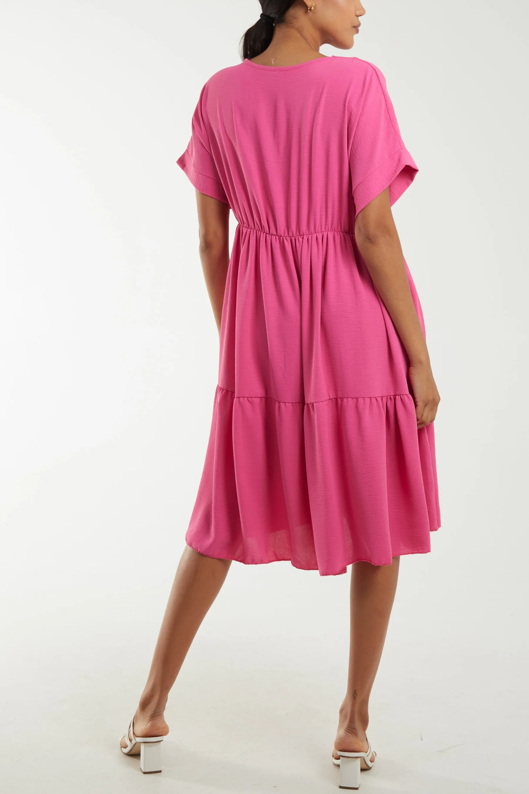 V-Neck Short Sleeve Tiered Midi Dress