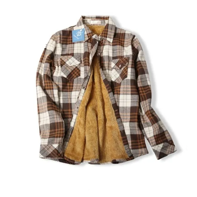Velvet Thick Warm Plaid Shirt Female Long Sleeve Tops Winter Fleece Casual Check Blouse