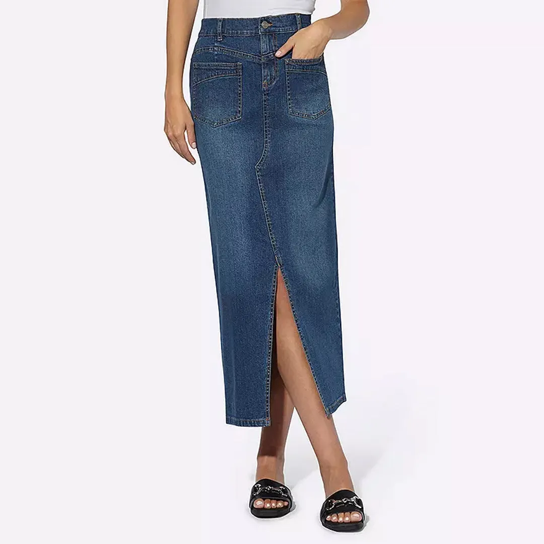 Versatile Midi Denim Skirt with Patch Pockets