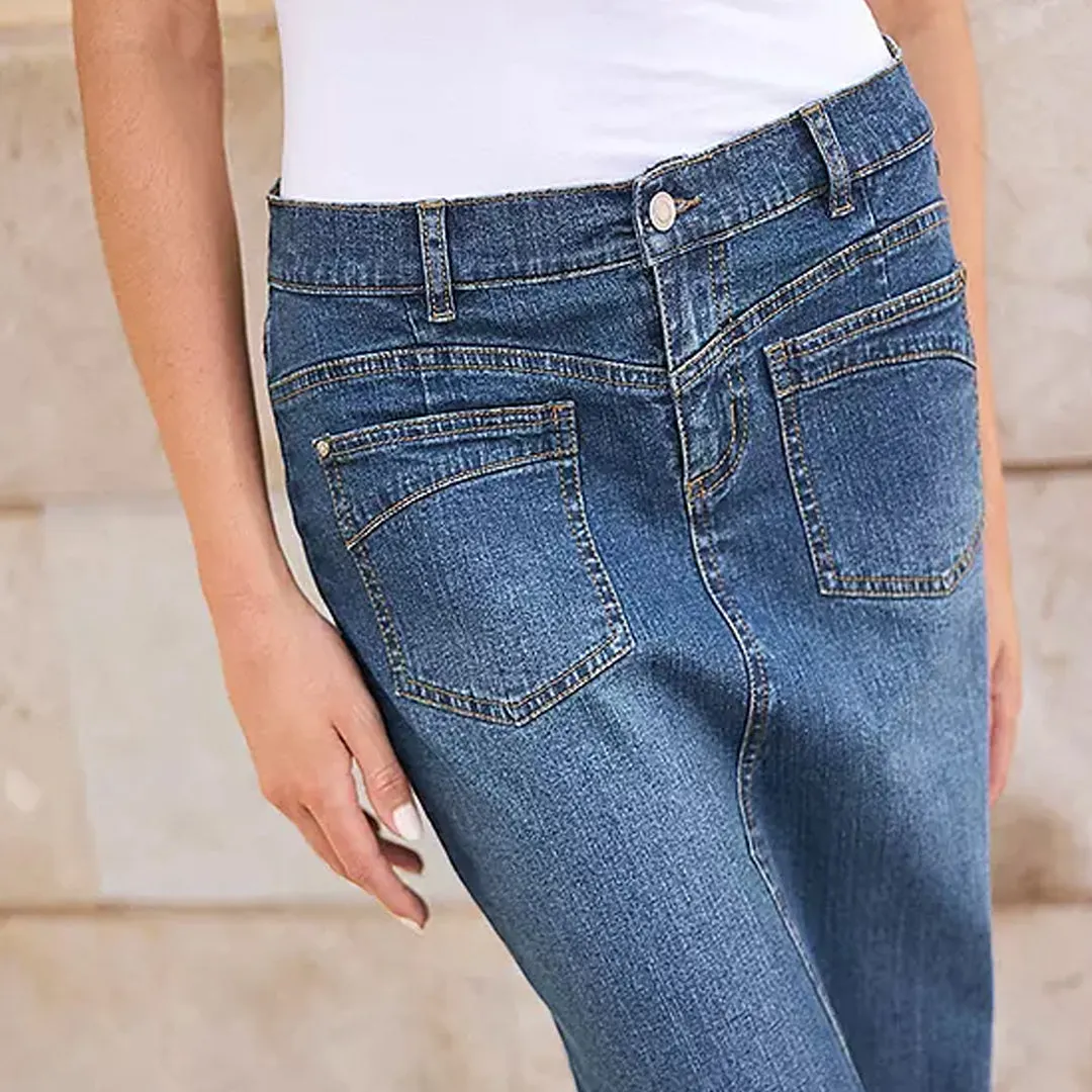 Versatile Midi Denim Skirt with Patch Pockets