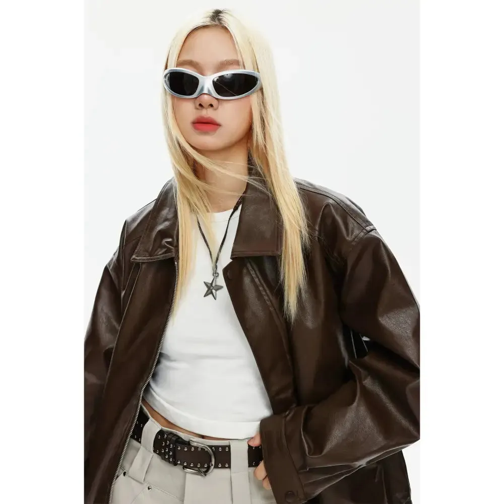 Vestes Y2K en cuir PU avec col à revers élégant