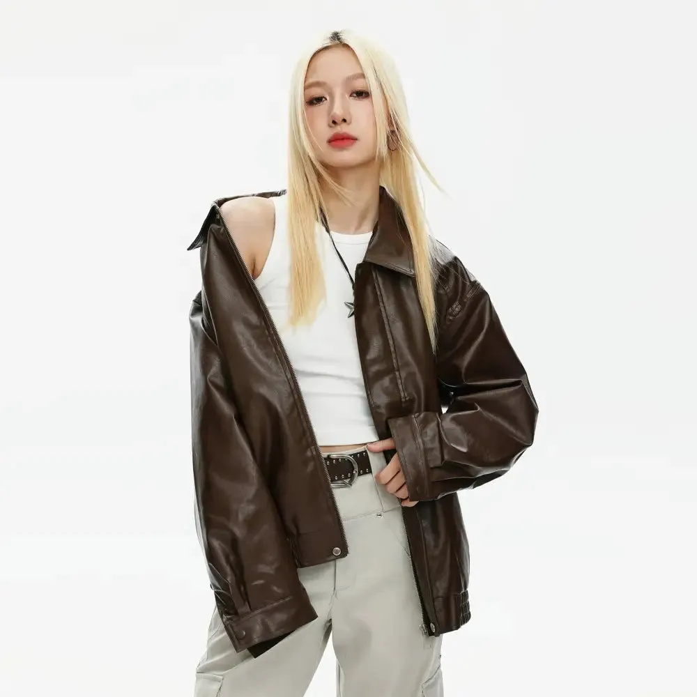 Vestes Y2K en cuir PU avec col à revers élégant