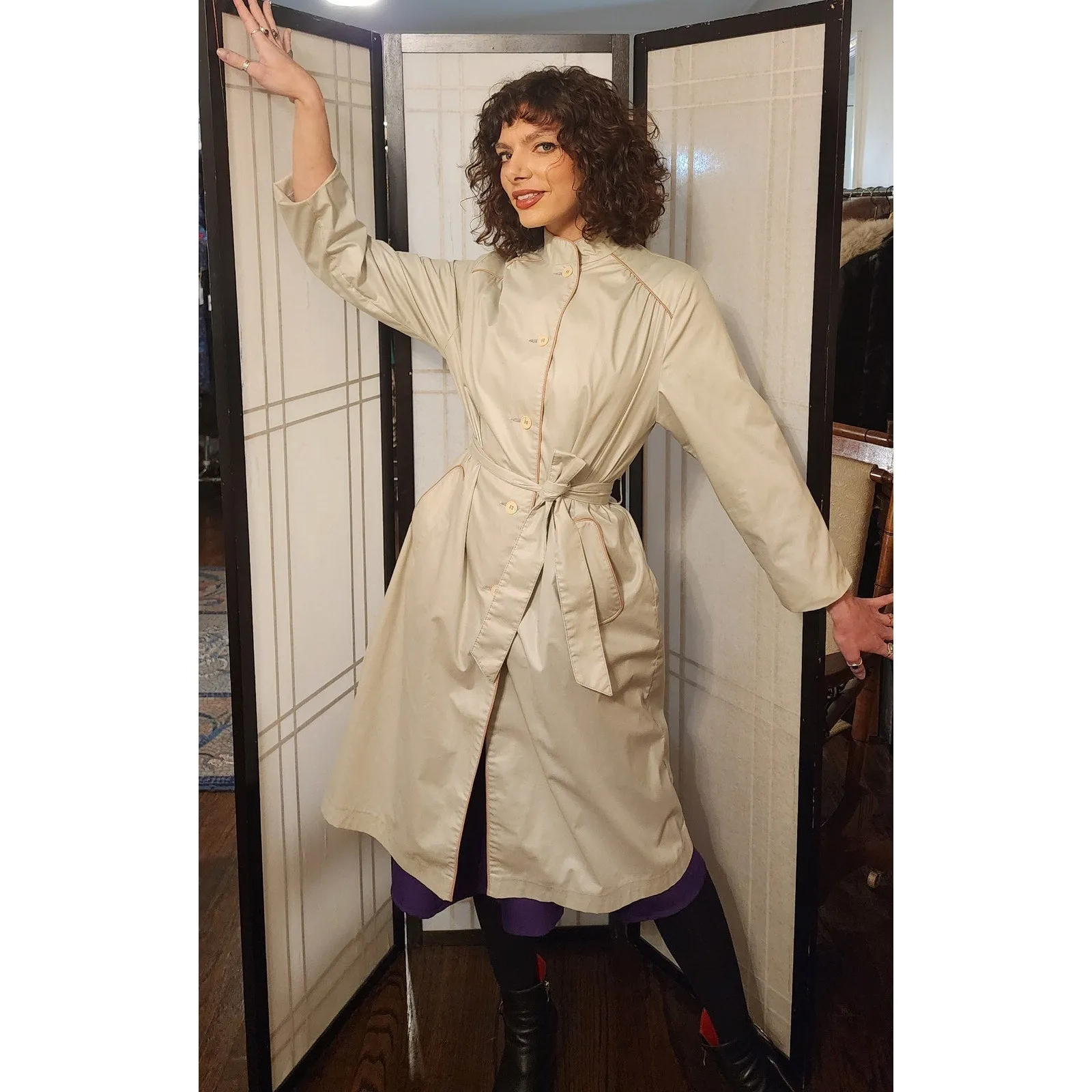 Vintage 70s Trench Coat Gray with Belt by Smug