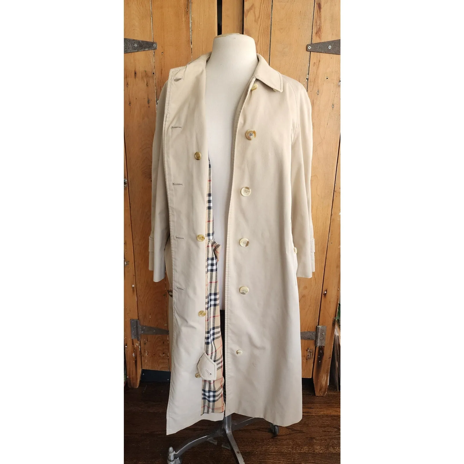 Vintage 80s Burberrys Trench Coat Single Breasted Nova Check Liner