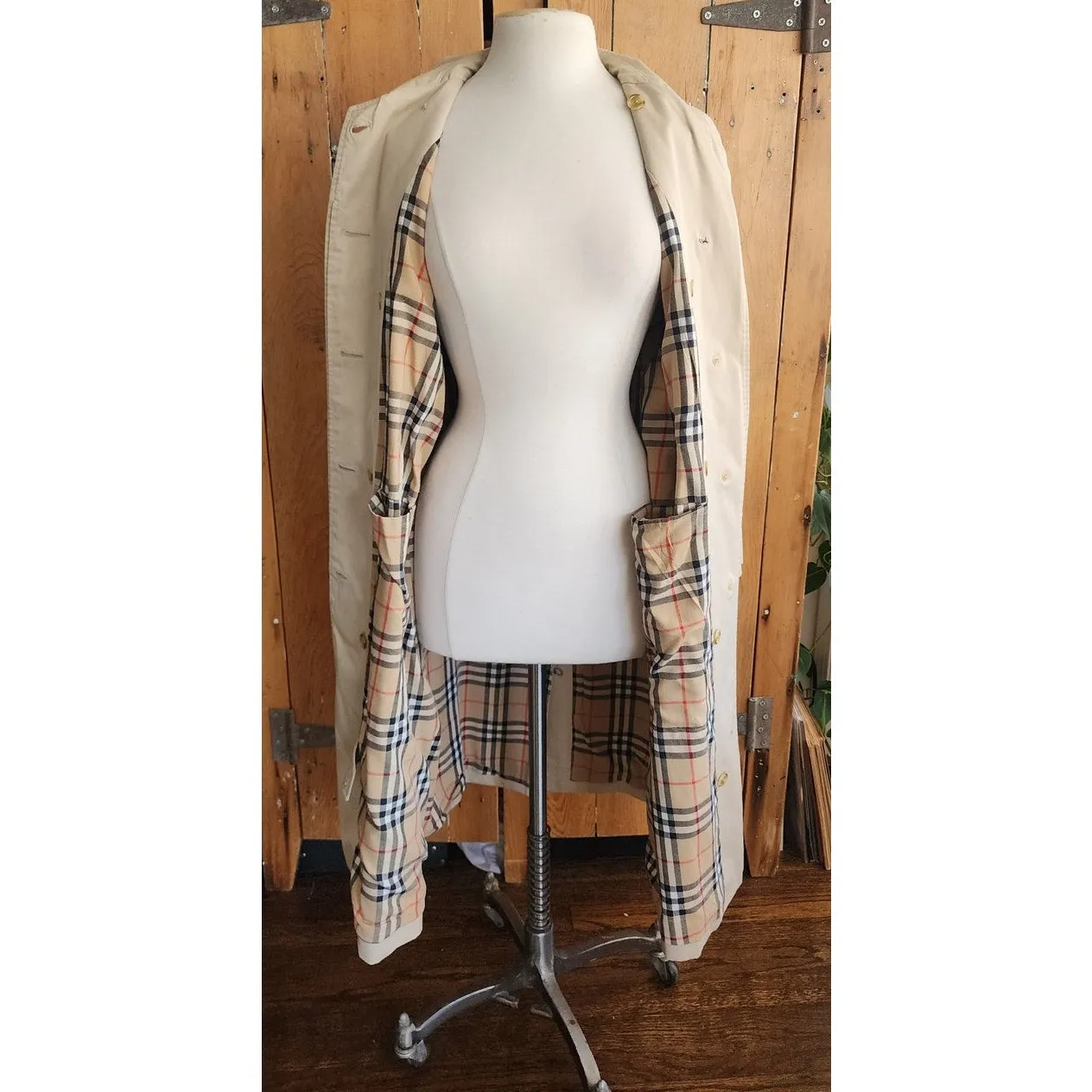 Vintage 80s Burberrys Trench Coat Single Breasted Nova Check Liner