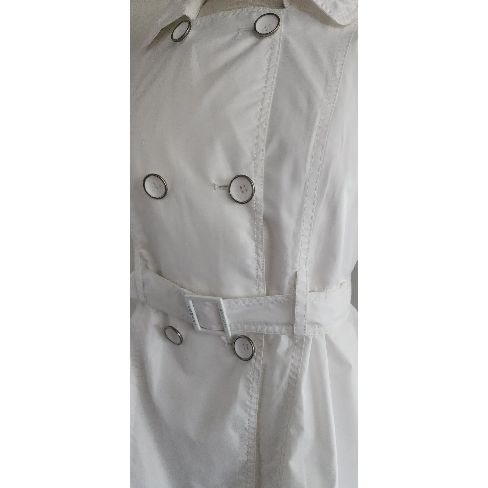 Vintage 90s Armani Short Trench White Coat Bubble Hem / S