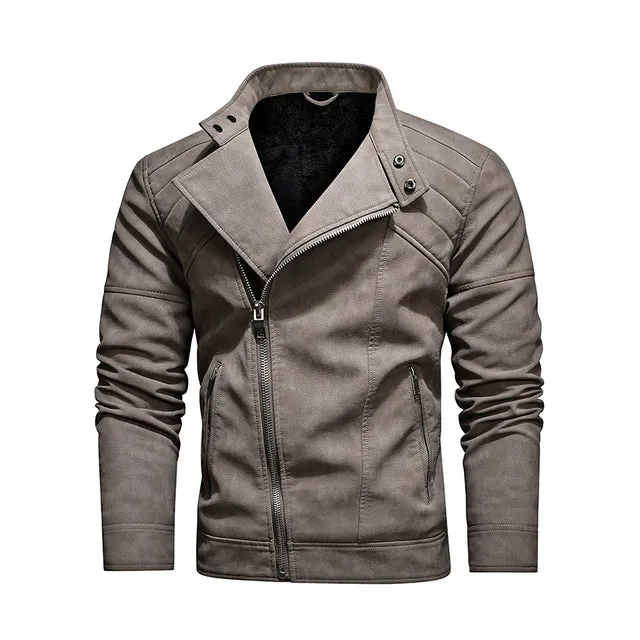 Warm Diagonal Zipper Motorcycle Coats Faux Jackets