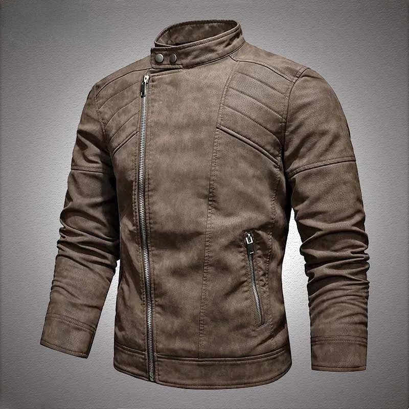 Warm Diagonal Zipper Motorcycle Coats Faux Jackets