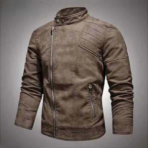 Warm Diagonal Zipper Motorcycle Coats Faux Jackets