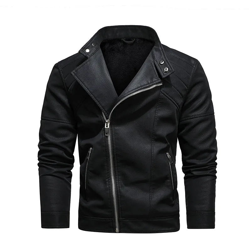 Warm Diagonal Zipper Motorcycle Coats Faux Jackets
