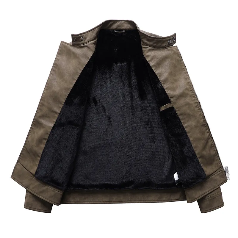 Warm Diagonal Zipper Motorcycle Coats Faux Jackets
