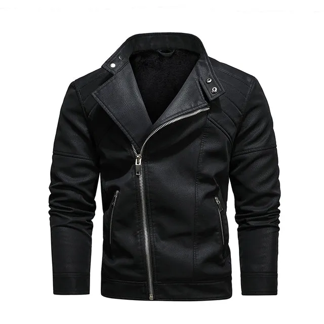 Warm Diagonal Zipper Motorcycle Coats Faux Jackets