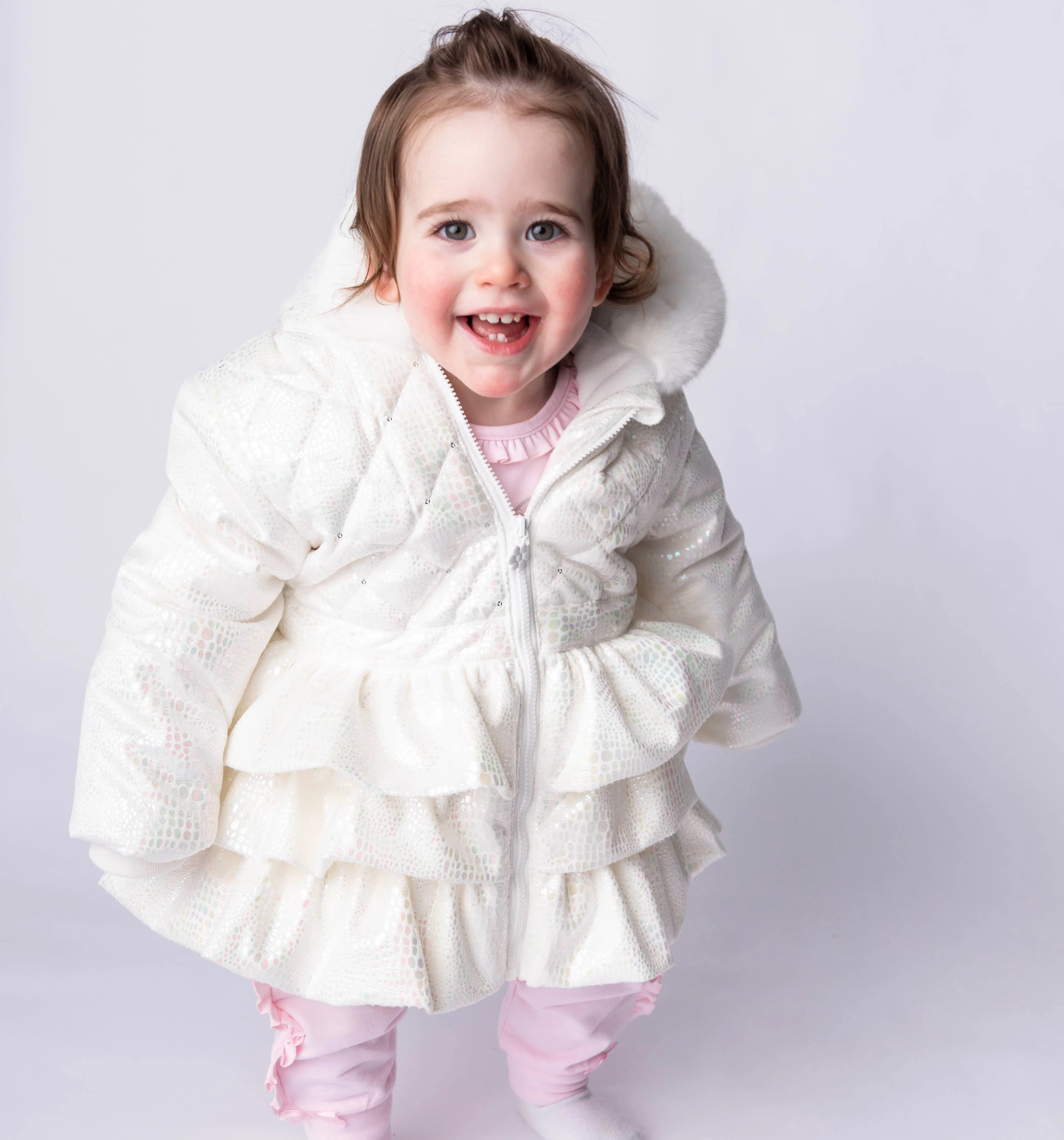 White Irridescent Quilted Coat