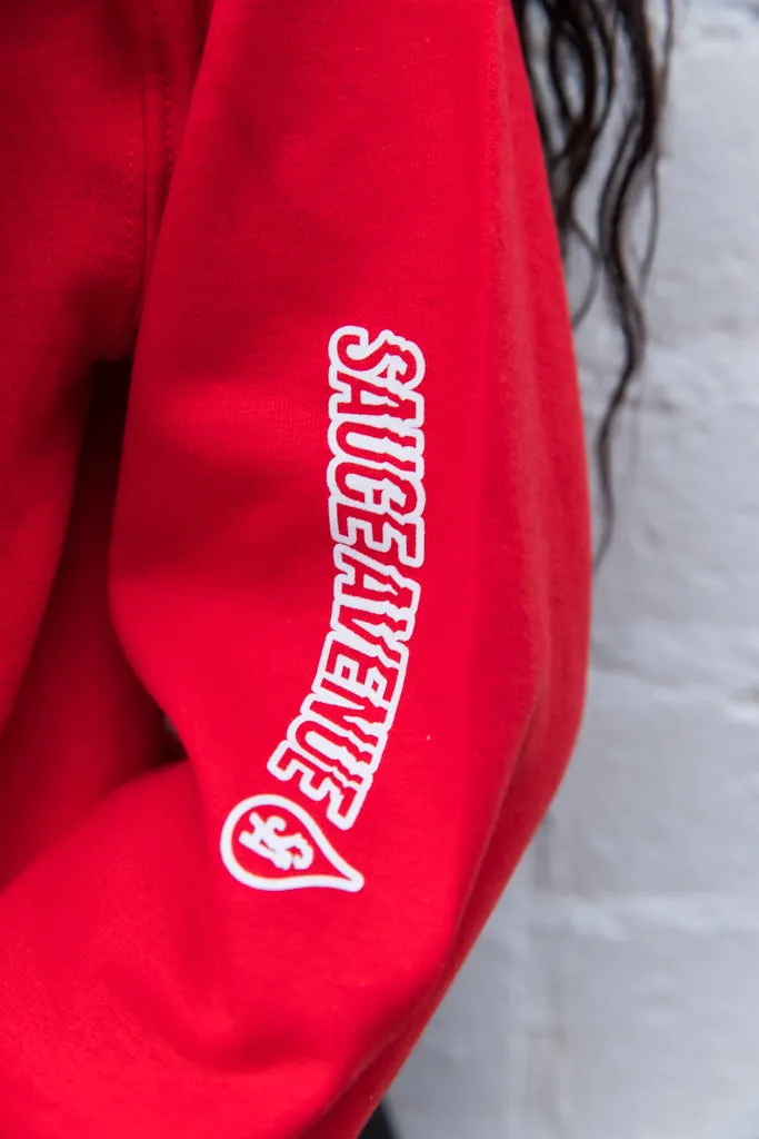 White Outline Sauce | Red Hoodie