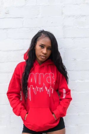 White Outline Sauce | Red Hoodie