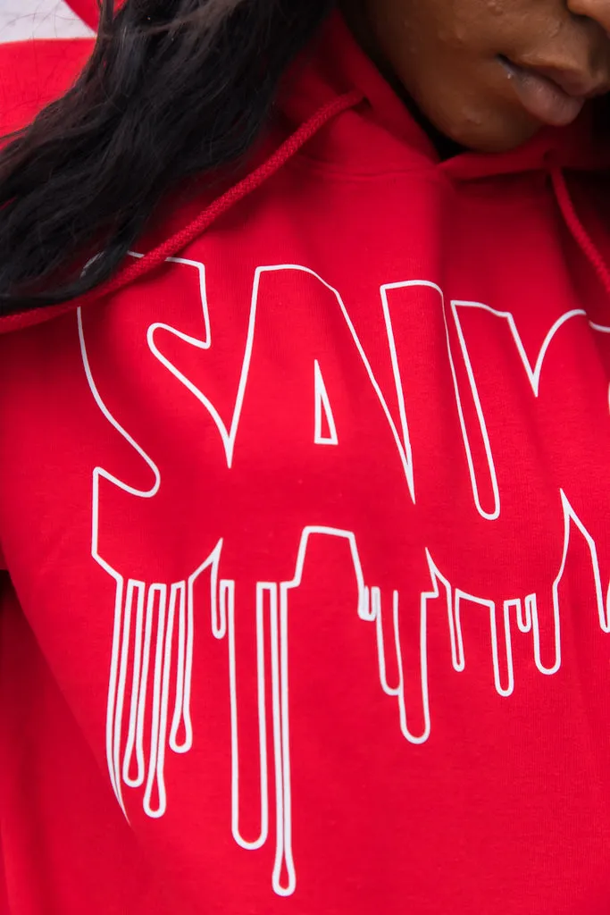 White Outline Sauce | Red Hoodie