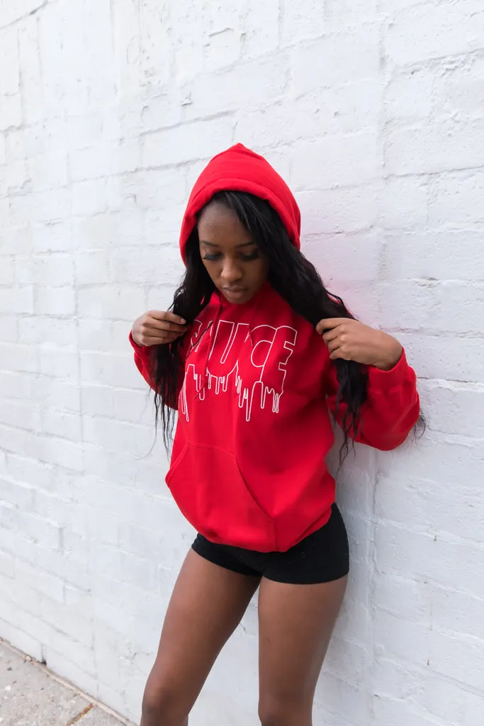 White Outline Sauce | Red Hoodie