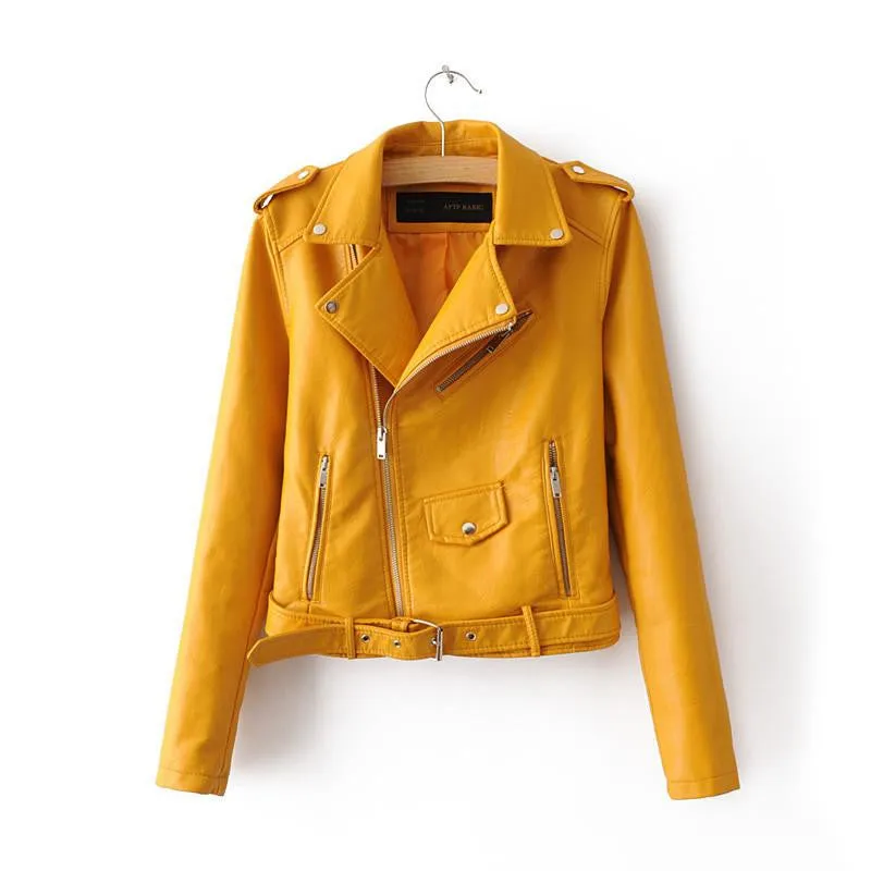 Women Faux Soft Leather Jackets Long Sleeve Motorcycle Coat