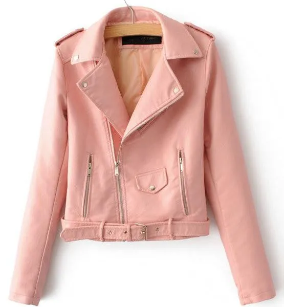Women Faux Soft Leather Jackets Long Sleeve Motorcycle Coat