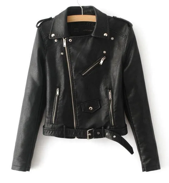 Women Faux Soft Leather Jackets Long Sleeve Motorcycle Coat