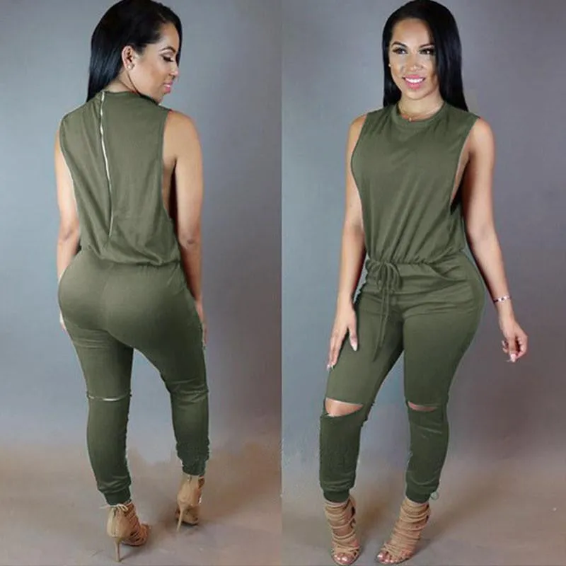 Women Jumpsuit Bodysuit Bodycon Drawstring Sleeveless One Piece Pant Hollow Plus Size Rompers