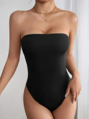 Women Skinny Strapless Tube Playsuit Spring Summer Black White Khaki Tight Short Jumpsuit Casual Streetwear Bodice