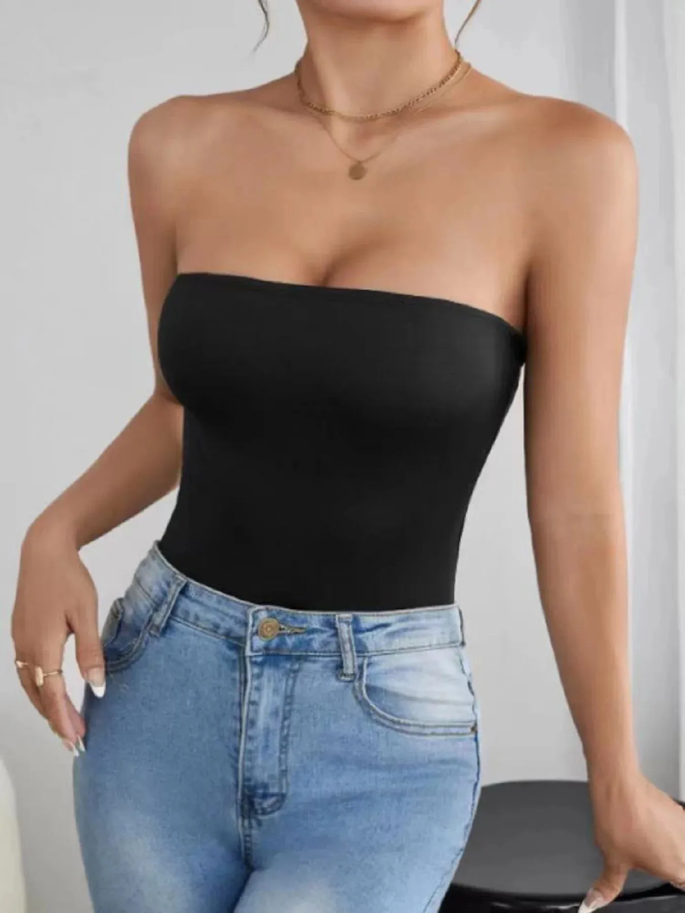 Women Skinny Strapless Tube Playsuit Spring Summer Black White Khaki Tight Short Jumpsuit Casual Streetwear Bodice